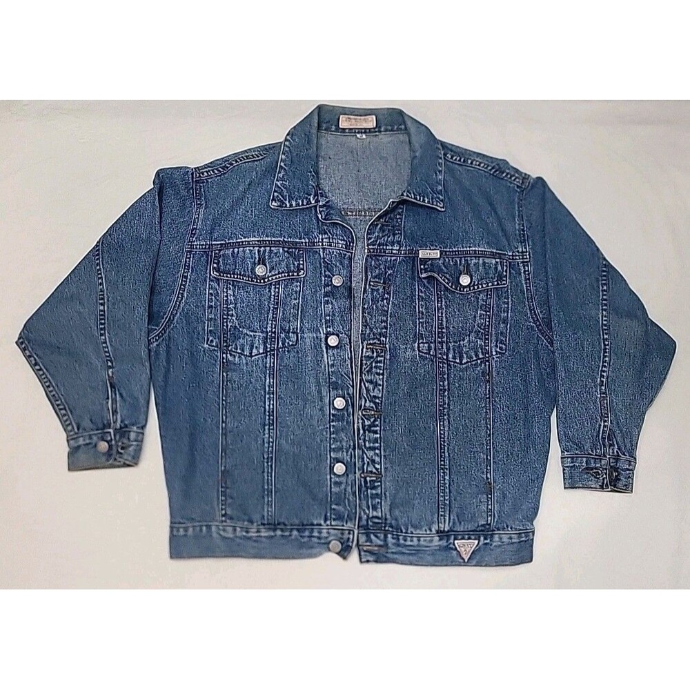 Vintage Guess Georges Marciano Blue Denim Jean Trucker Jacket Button USA Med